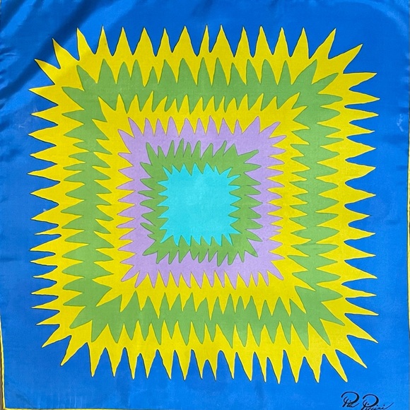 Gorg Vintage Pia Piccini Psychedelic Groovy Print Silk Scarf 26 In Sq Good Cond - Picture 10 of 10